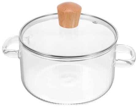 Cabilock Glass Soup Pot with Lid 1500ml Small Double-Handle Noodle Cooking Pot Heat-Resistant Glass Stew and Saucepan for Home Kitchen Cooking