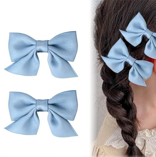 1 Par Horquillas Pelo Niña, Pinzas Pelo Lazo, Grosgrain Ribbon Bows Hair Barrettes, Pinzas para el Cabello de Cocodrilo, Pinzas Pelo Mujer, Accesorios para el Cabello, lazos pelo niña (Azul)