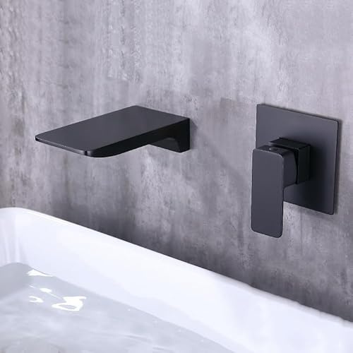 An der Wand montierte Badewannenarmaturen Wasserfallauslauf Mischbatterie Einhebel Wandmontage 2 Loch Waschtischarmaturen Waschtischarmaturen Warm und Kaltwasserhähne Schwarz