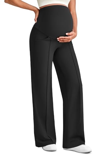 G4Free Maternity Pants for Work Yoga Trousers Athletic Over The Bump Straight Leg Outfits with Pockets Pregnancy Pajama Slacks (Black,M,Tall)