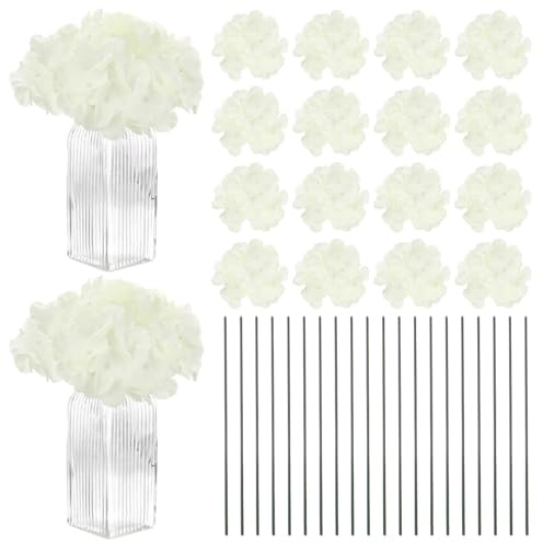 M METERXITY 66-Pack Silk Hydrangea Flowers, Artificial Full Hydrangea Flowers Heads with 66pcs Stems for Home Decor/Wedding/Christmas/DIY/Party/Garden [Beige]