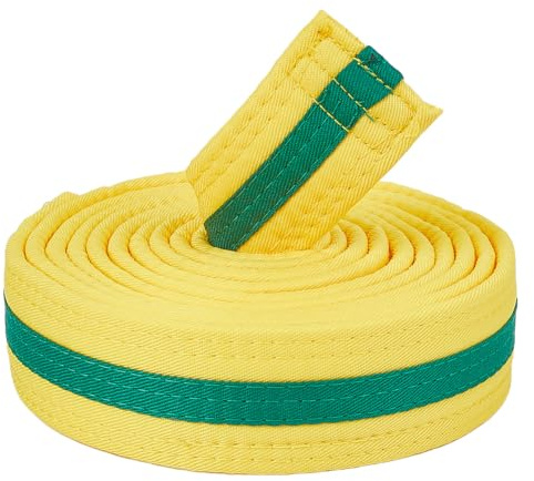 CREATCABIN Cinturón de taekwondo amarillo y verde, cinturón de artes marciales Hapkido, cinturón de judo, karate, TKD, uniforme de aikido, cinturón largo y suave, ajuste universal, para equipo de