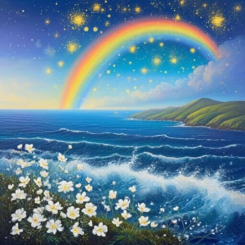 Malen Nach Zahlen Erwachsene Blumen-Regenbogen, DIY Kreativ Set Erwachsene, 100x100cm Malen Nach Zahlen Kinder und Anfänger, mit Pinseln und Acrylfarben Handgemalt Ölgemälde Leinwand, Decor D-756