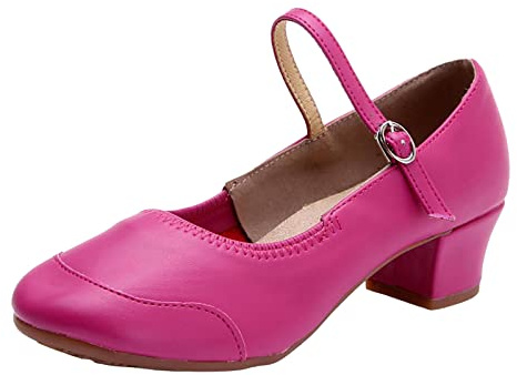 Ballerinas Damen Elegant Mit Absatz Mary Jane Halbschuhe Riemchen Balerinaschuhe Blockabsatz Tanzschuhe Slip-On Einzelneschuhe Runde Spitze Ballerina-Schuhe Elegant Sandalen, rosa caldo, 38 EU
