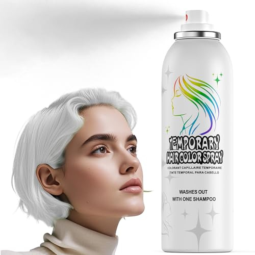 Silber Weiß Temporäres Haarfarbspray - Sanfte Formel, Waschbar & Nicht Klebrig | Sofortige Haarfarbe-Alternative für Erwachsene | Halloween, Kostüm, Party-Make-up, 150ml
