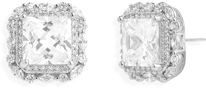 Sonateomber Square Cubic Zirconia Moissanite Stud Earrings for Women, Sparkly White Rhinestone April Birthstone Earings Birthday Prom Wedding Accessories Fashion Jewelry Gift
