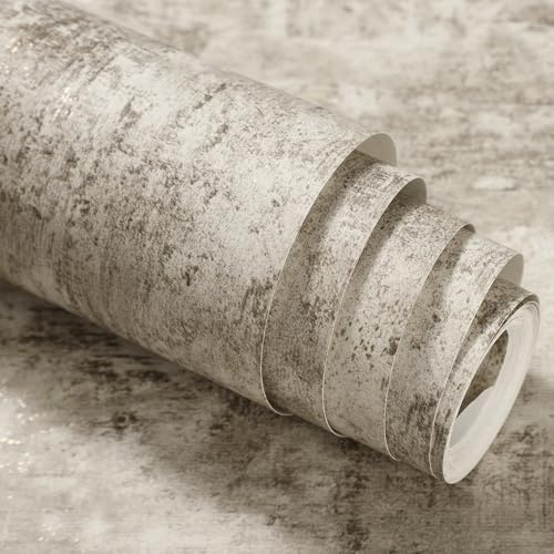 Anttyscar Modern Cream Wallpaper for Living Room, Bedroom, Fireplace - Textured Finish & Metallic Detailing, Cove Concrete Wallpaper, Decorative Luxury Wall Paper with Distressed Pattern