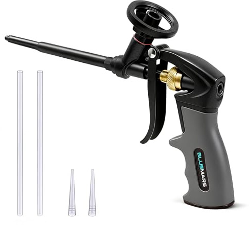 BlueMars Foam Gun with PTFE Coated Body, Non-Stick Foam Dispensing Tool – Includes 2×18.5cm Extension Tubes & 2×1.8 Conical Nozzle Tips, Heavy-Duty Caulking & Insulation Applicator