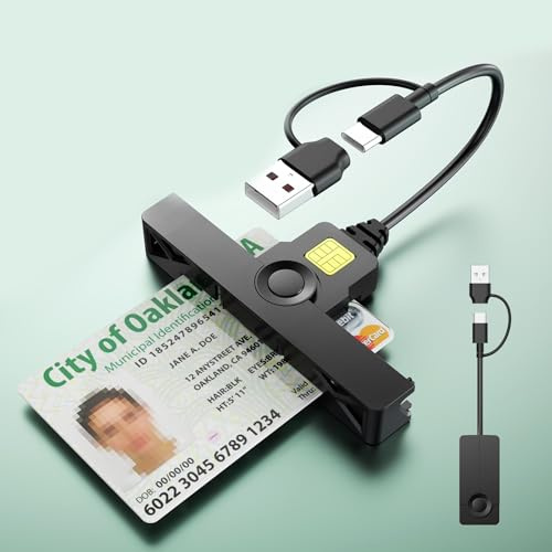 USB-A + USB-C Elektronischer CAC Kartenleser USB Chipkartenleser, Mini Faltbar Chip Speicherkartenleser Military DOD Common Access Smart Card Reader Kompatibel mit Mac OS, Windows und Linux - Schwarz
