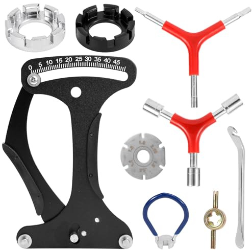 lasuroa 9pcs Kit Clé à Rayons Vélo, Clé à Couple Rayons Vélo & Jauge Tension avec Démonte-Pneus Universel Kit de Correction Jante Outils Réparation pour Ajustage Roue Maintenance