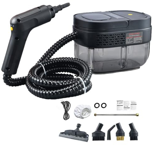 HGTRH Pulitore a Vapore Portatile 2500W, 1600ML Pulitore a Vapore 3 Ingranaggi Regolabili per la Pulizia della Tappezzeria del Bagno delle Fughe e delle Piastrelle Black