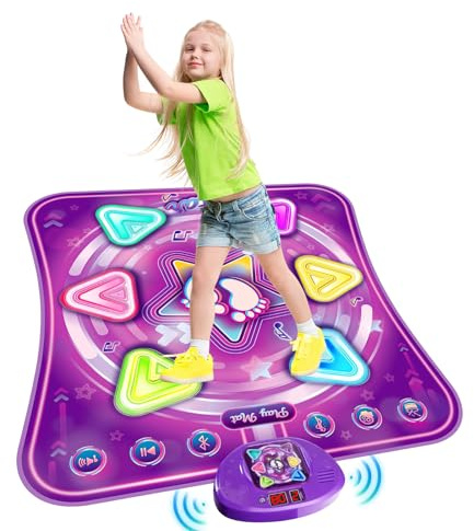 Tapis de Danse pour Enfants,6 Flèches de Lumière LED Musique Pad de Danse Musical avec Bluetooth,Interactif Musical Tapis Cadeau d'anniversaire de Noël pour Garçons Filles de 3 4 5 6 7+ (Violet)
