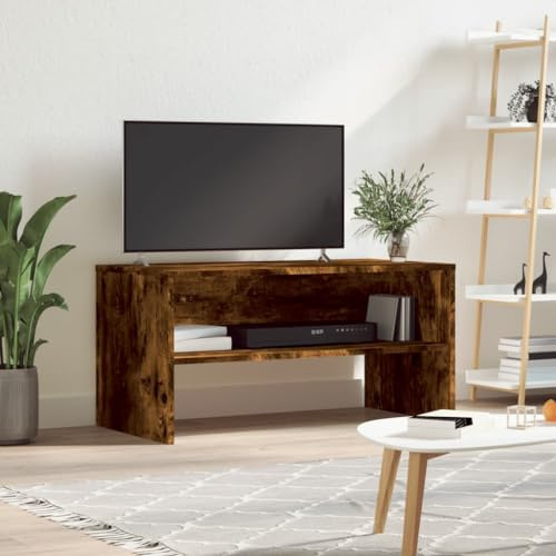 Homvdxl Moderner TV-Schrank für Fernseher bis zu 101,6 cm, TV-Ständer, Entertainment-Center mit großem offenem Regal, TV-Media-Konsolentisch für Wohnzimmer, Schlafzimmer, Eiche + rustikal