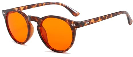 LJCZKA Runda blå ljusglasögon för kvinnor män, blåljusglasögon för sömn orange lins anti-reflex för dator spelskärm, Leopard, 48-16-138