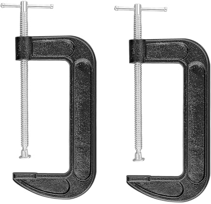 HONYUET C Clamps, 2 Pack 6 Inch G-Clamps Adjustable Screw Clamps for Welding Woodworking, Black and Silver