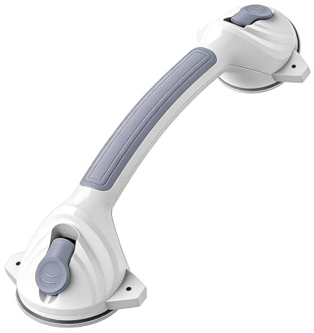 Handtag dusch utan borrning, handtag med sugkopp och badkarshandtag utan borrning – 42,5 cm handtag för seniorer, upp till 110 kg, halkfritt duschhandtag med sugkopp, grå, 1 styck