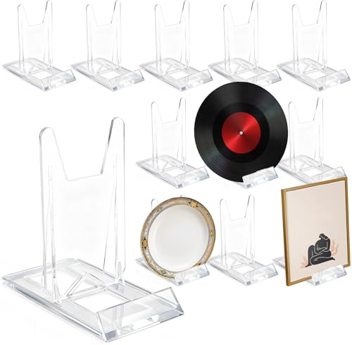 12 st justerbart presentationsstativ, bokstativ i akryl, 11,5 x 11 x 6 cm, transparent dekorativ tallrikshållare, plastdisplay för meny, foto, reklam, böcker