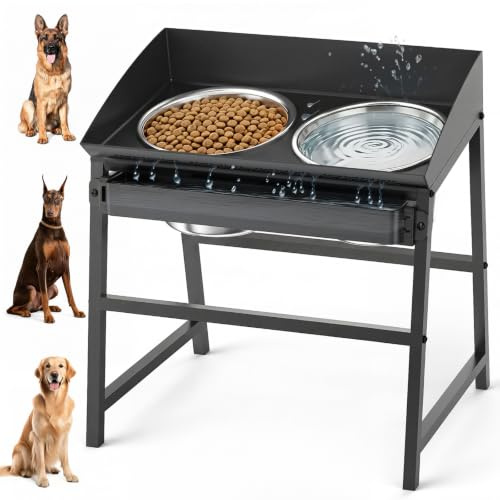 Bobbie & Laxi 15 Tilted Elevated Dog Bowl, Spill-Proof with Plastic Guard | Raised Dog Bowl with Metal Stand;Stainless Steel Food Bowl & Water Bowl Set with Splash Guard; Easy Clean Large Dog Bowl