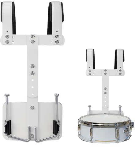 UKCOCO Verstellbarer Leichter aus Aluminiumlegierung Marschtrommelträger in Weiß mit Schultergurt und Einfach zu Montierender Snare Drum Träger für Komfortablen Transport