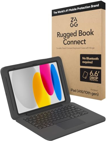 ZAGG Rugged Book Connect iPad 11 Zoll (A16) / 11 Zoll (Gen 10) Hülle – Tastaturhülle für Klassenzimmer, 2 m Fallschutz, USB-C Direct Connect, Trackpad, wasserabweisend, abnehmbare Hülle