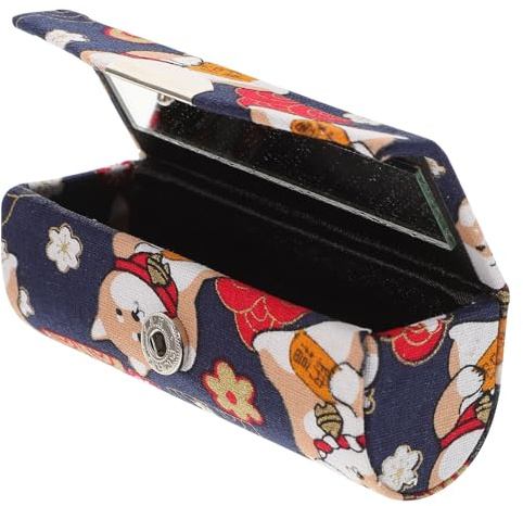 Estuche de Bolsillo para Lápiz Labial Estilo Japonés Portátil | Azul, Tela Espejo Incluido, para Llevar a Diario Viajes, Obsequio para San Valentín