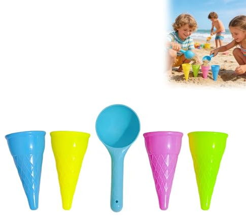 5er-Set Sandspielzeug Bunte Eiswaffeln aus Kunststoff, Sandkasten Spielzeug Strandspielzeug zum Spielen Am Strand Und im Freien Eiswaffel und Eislöffel Sandspielzeug (5PCS, One Size)