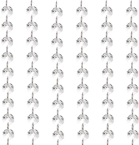 BELLE VOUS Filo di Perle per Decorazioni Cristalli Decorativi (6pz) - 1m Catena Cristalli da Appendere Ottagonali in Vetro Trasparente da 1,5 cm - Pendenti Cristallo per Lampadari, Matrimoni e Feste
