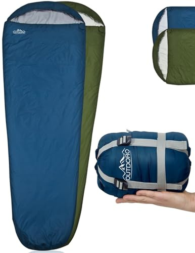 Outdoro ultraleichter Schlafsack 800g - kleines Packmaß - leicht, dünn und warm - Idealer Sommerschlafsack, Mumienschlafsack für Herren, Damen, Erwachsene (blau)