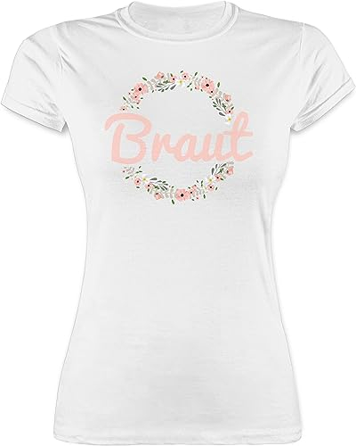 Shirt Damen - JGA Junggesellenabschied Frauen - Braut Motiv Blumenkranz - XXL - Weiß - utensilien junggesellinnenabschied t-Shirt jungesellinnenabschied Bachelorette Party bripe Tshirt
