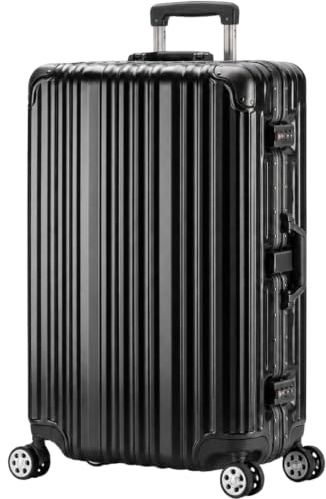 Travelhouse® London Aluminium-Rahmen Koffer Trolley 102L Schwarz | Polycarbonat-Hartschale, Ohne Reißverschluss, TSA-Schloss, 4x 360° Doppel-Rollen, 75 x 48 x 26 cm