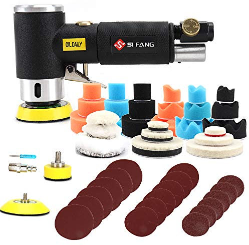 1 2'' 3'' Mini Orbital Air Sander Da Sander for Auto Body Work with 25mm/50mm/75mm Posher Polishing Pads Sponge Waxing Buffing Kit