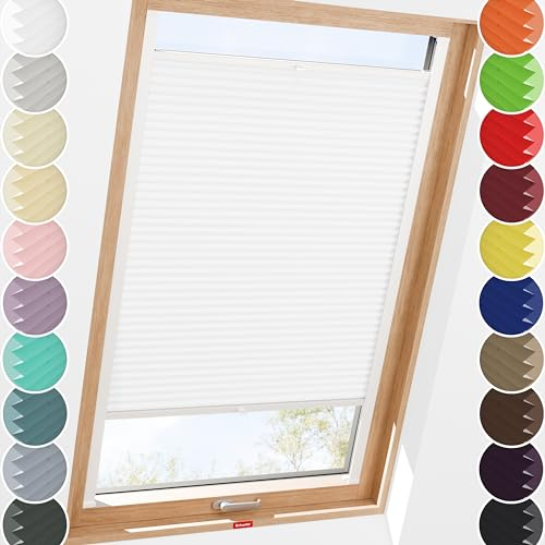 Schuette® Dachfenster Plissee mit Bohren zum Anschrauben ● Thermo Kollektion: White Day (Weiß) ● 60-69 x 100-119cm (Breite x Höhe) ● Suprafix Faltrollo Befestigung ● Bequeme Rollo