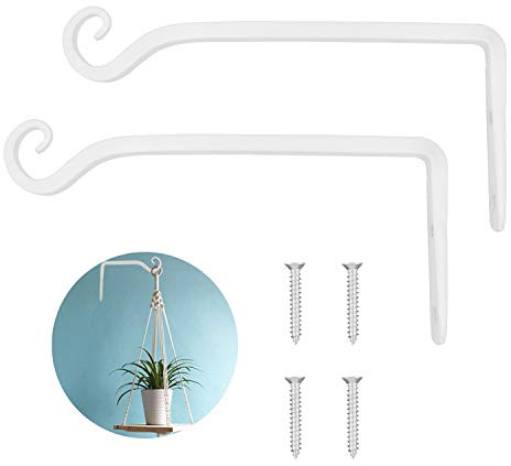 LOOGI Pflanzenhalterung Blumenampelhalter Eisen Wandhaken Wandhalter 25cm | Blumenampel Haken zum Aufhängen von Pflanzer Vogelhäuschen Laterne Windspiele Wandleuchter - Weiß 2 Stücke