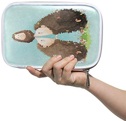 RXYY Federmäppchen Niedlich Tier Igel Familie, Halter Mäppchen Reißverschluss Schreibwaren Reise Beutel Bürste Kosmetik Stifttasche für Schule Mädchen Jungs