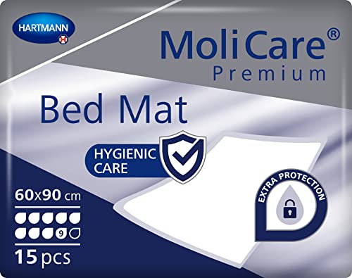 Molicare Premium Bed Mat 9 gocce: inserto protettivo per letto con nucleo assorbente in fiocchi di cellulosa, 60 x 90 cm, 15 pezzi