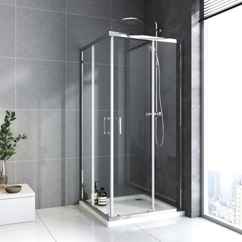 Baode Duschkabine 100x80 cm Eckeinstieg Doppel Schiebetür Duschabtrennung 6mm ESG Glas, Höhe 185cm Duschtür