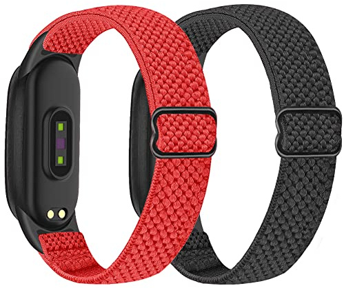 SHIJZWD Adjustable Elastic Watch Straps - Compatible with Xiaomi Mi Band 7/6/5 - Stretchy Nylon Sports Band Replacement Wristband for Men Women, 2 Pack