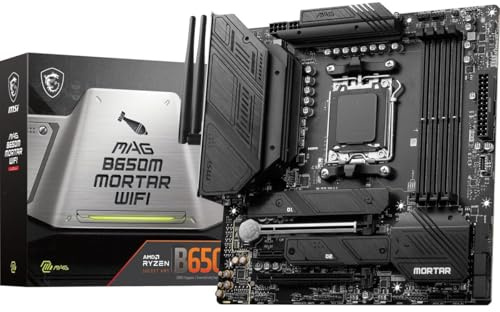 MSI MAG B650M Mortar WiFi Gaming Motherboard (AMD AM5, mATX, DDR5, PCIe 4.0, M.2, SATA 6Gb/s, USB 3.2 Gen 2, HDMI/DP, Wi-Fi 6E, AMD Ryzen 7000 Series Desktop Processors)