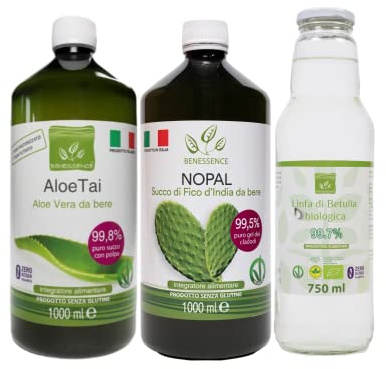 Benessence - Succo di fico d’india + Aloe Vera pura + Linfa di betulla - Azione detox e Equilibrio del peso corporeo