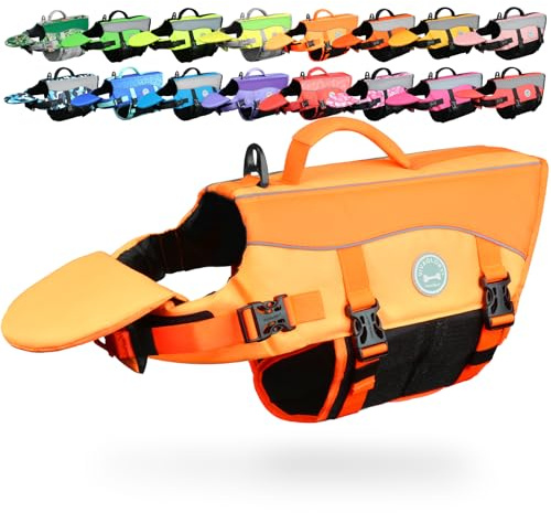 VIVAGLORY Giubbotto di Salvataggio per Cani con Galleggiante Anteriore Removibile, Salvagente con Strisce Riflettenti e Imbottitura Extra per Nuoto e Nautica, Arancione Scuro, XXS