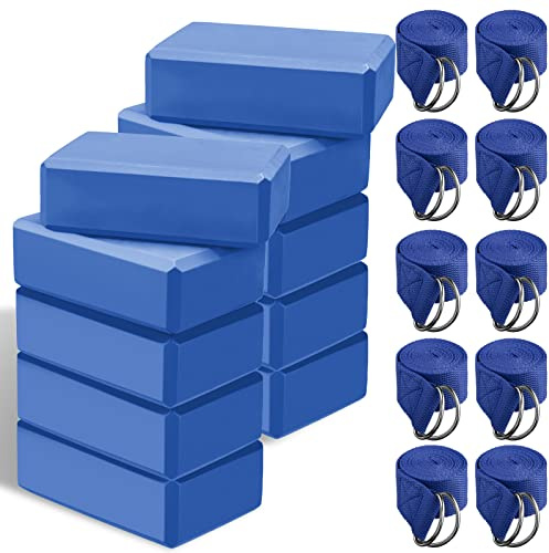 10 Set Yoga Blocks and Straps, EVA Foam Blocks for Yoga Class, Blue