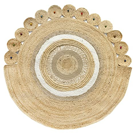HAMID - Alfombra de Yute Beirut, 100% Fibra de Yute Natural, Alfombra Redonda y Decorativa, Tejida a Mano, para Salón, Dormitorio y Pasillo - (120x120cm)