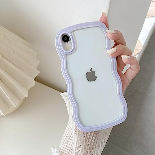 QLTYPRI Compatible with iPhone XR Case, Cute Curly Wave Frame Clear Case for Girls Women, Transparent Soft Silicone TPU Bumper Shockproof Protective Phone Cover for iPhone XR - Purple