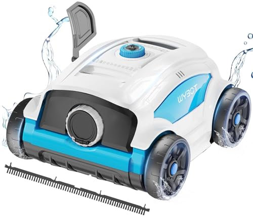 WYBOT WY1103 Robot Piscina Fuori Terra Senza Fili con Batteria, 120Min Autonomia, Doppio Motore, Piscine Fuori Terra 120m², Spazzola Grande & Aspirazione, Ugelli Regolabili (Bianco-Blu)