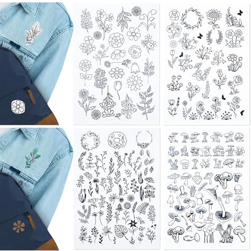 Yayatty 179 Stück Stickvorlagen Stickvlies Wasserlöslich Selbstklebend Stickaufkleber Stickvorlagen Wasserlöslich für Stickereianfänger Handnähen DIY Kleidung Rucksack Hüte