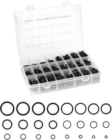 QWORK® Assortiment de joints toriques en nitrile, 1200 pièces en 24 tailles pour la plomberie, la climatisation, l'automobile et la réparation de robinets (diamètre 6-28 mm)