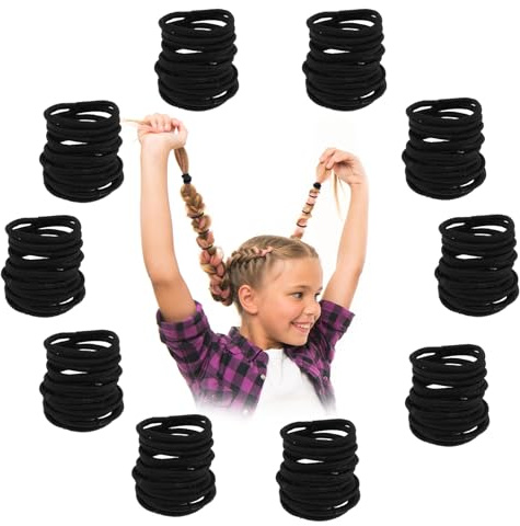 Amabro 300PCS Élastiques à Cheveux Noirs, 2mm Élastiques à Cheveux Petits Mini Attaches à Cheveux Sans Dommages Supports de Queue de Cheval Bandeaux en Vrac Corde à Cheveux Extensible pour Femmes Fil