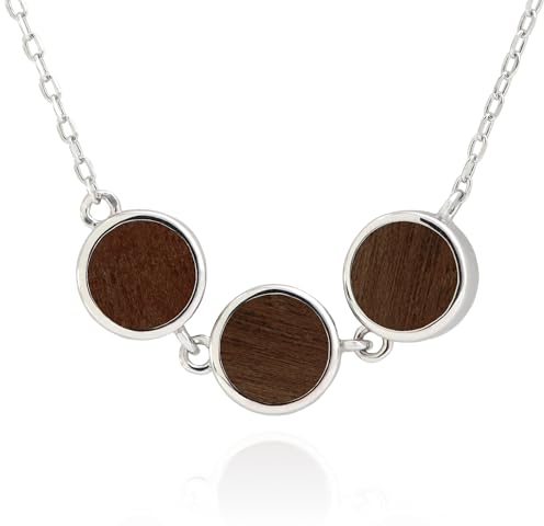 NaturSchatulle Kette mit Anhänger Holz Finesse Light Halskette Silber 925 Holzanhänger Damen Kettenanhänger Kreis Holzschmuck Charms 50cm