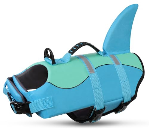 Queenmore Hai-Hundeschwimmweste, Hundeschwimmwesten für Bootsfahrten, hochbuoyante Haustierschwimmweste zum Schwimmen, verstellbare leicht anzulegende Haustierschwimmwesten für kleine, mittlere, große