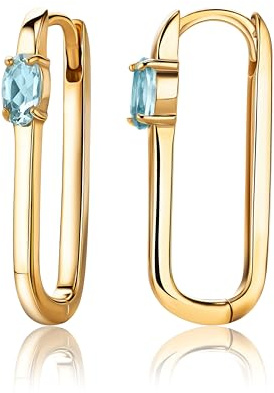MIORE Damen Creolen Silber 925 Sterling Silber Stilvolle quadratische Edelstein-Ohrringe mit natürlichem Schweizer Blautopas 0.50 Ct Hautfreundliche vergoldete Silber Ohrringe Geburtsstein-Schmuck